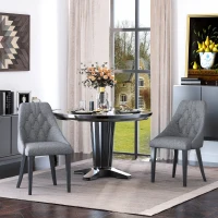 HOMCOM Modern Dining Chairs Set of 2, Button Tufted High Back Accent Chairs with Upholstered Seat, Steel Legs for Living Room, Kitchen, Study, Dark Grey(m-2)