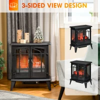HOMCOM Electric Fireplace Heater, Freestanding Fireplace Stove with Realistic LED Log Flames and Overheating Safety Protection, 1400W, Black(m-6)