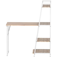 HOMCOM Computer Desk with Storage Sheves and Foldable Tabletop, Writing Desk for Home Office and Study, White, Natural(m-11)