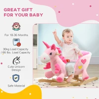 Qaba Baby Rocking Horse, Plush Animal Rocker Unicorn with Sound, Handle Grip for 18-36 Months, Pink(m-5)