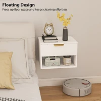 HOMCOM Floating Nightstands, Wall Mounted Bedside Tables Set of 2 with Drawer and Open Shelf, White(m-7)