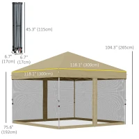 Outsunny 10' x 10' Pop-Up Party Tent Outdoor Canopy Tent with Mesh Sidewalls, 3-Level Adjustable Height, Roller Bag, Khaki(m-3)