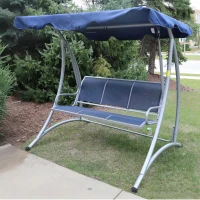 Outsunny 3-Seat Outdoor Porch Swing Chair, Patio Swing Glider with Adjustable Canopy, Breathable Seat, and Steel Frame, Blue(m-8)