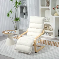 HOMCOM Accent Chair, Velvet Upholstered Living Room Chair with Footrest, Wood Frame, Cream White(m-1)