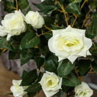 Outsunny 3FT Artificial Plant White Rose Floral Set of 2 in Pot, Fake Plant for Home Indoor Decor(m-7)