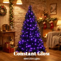 HOMCOM 6ft Pre-lit Black Christmas Tree, Artificial Halloween Tree with 680 Purple LED Lights, 680 Tips, Metal Stand, Black(m-5)