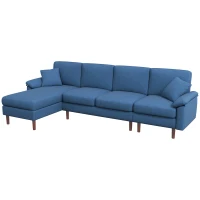 HOMCOM L Shape Sofa, Modern Sectional Couch with Reversible Chaise Lounge, Pillows and Wooden Legs for Living Room, Blue(m-1)