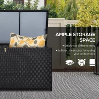 Outsunny Wicker Outdoor Storage Box, 75 Gallon Deck Box with Gas Strut and Clamp Lid, Rattan Patio Storage Container for Gardening Tools, Pool Supplies, Dark Brown(m-4)