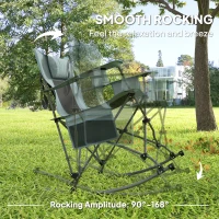 Outsunny Folding Rocking Camping Chairs, Portable Chairs with Headrest, Cooler Bag, Cup Holder, Carry Bag, 2 Pack, Gray(m-4)