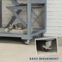 PawHut 66"H Catio Outdoor Cat Enclosure on Wheels with Hammock Multiple Platforms Resting Condo Ramps for 1-3 Cats, Grey(m-5)