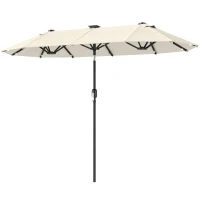 Outsunny 10ft Double-Sided Patio Umbrella with 35 LED Lights, 12 ribs, Extra Large Outdoor Parasol with Twin Canopy, Beige(m-9)