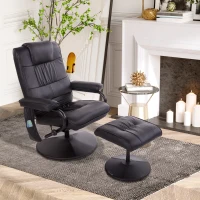 HOMCOM Massaging Faux Leather Recliner Chair and Ottoman Set, Swivel Vibration Massage Lounge Chair with Remote Control for Living Room, Bedroom, or Office, Black(m-2)