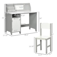 Qaba Toddler Table and Chair Set, Kids Writing Desk Homework Table with Whiteboard, Storage Cabinet, Gray(m-3)