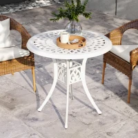 Outsunny 30-inch Round Patio Dining Table with Umbrella Hole Cast Aluminium Outdoor Bistro Table, White(m-6)