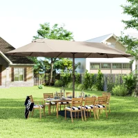 Outsunny 15' Outdoor Patio Umbrella with Twin Canopy Sunshade Steel Table Umbrella w/ Lift Crank, Cross Base, Sandbag, Khaki(m-8)