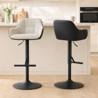 HOMCOM Bar Stools Set of 2, Swivel Counter Height Barstools with Back, Footrest, Armrests, Adjustable Height, Light Grey(m-1)