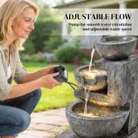 Outsunny 3-Tier Outdoor Water Fountain, Garden Waterfall Fountain with LED Lights and Pump, Indoor Freestanding Resin Waterfall(m-5)