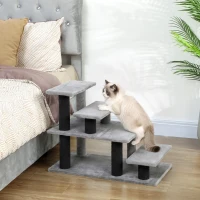PawHut Pet Stairs, Cat Stairs with 2/3/4-Step Flexible Setup for Bed, Sofa, Gray(m-10)