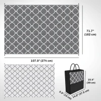 Outsunny Waterproof  Outdoor Rug, 6' x 9' RV Rug Reversible Mat for Backyard, Deck, Picnic, Beach, Camping, Grey & White Net(m-3)