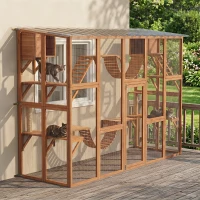 PawHut Catio Playground Cat Window Box Outside Enclosure for Multiple Cats w/ Shelves & Bridges, Orange(m-9)