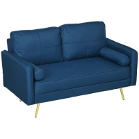 HOMCOM 56" Loveseat Sofa for Bedroom Upholstered 2 Seater Couch with Back Cushions and Pillows, Blue(m-2)