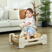 Qaba 5 in 1 Kids Rocking Horse with Detachable Base, Safety Guardrails, Footrests, Push Handle for Ages 1-3, Brown(m-10)