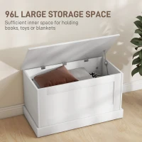 HOMCOM 31.5 Inches Storage Chest, Storage Trunk with Safety Hinge, Wooden Box for Living Room, White Wood Grain(m-4)