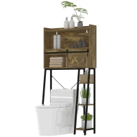 HOMCOM Over the Toilet Storage Cabinet, Over Toilet Bathroom Organizer with 3 Compartments, 4 Open Shelves, Rustic Brown(m-1)