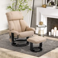 HOMCOM Massage Recliner Chair with Ottoman, 360° Swivel Recliner and Footstool, PU Leather Reclining Chair with Side Pocket and Remote Control, Beige(m-18)