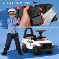 Aosom Kids Push Ride On Car with Working PA System and Horn, Police Truck Style Foot-to-Floor Sliding Car, White(m-4)