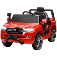 Qaba 12V Toyota LAND CRUISER Licensed Kids Car w/ Remote Control, Four Wheel Spring Suspension, Soft Start, LED Light, Red(m-2)