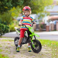 Qaba 12V Kids Electric Motorcycle w/ Twist Grip Throttle, Training Wheels, Rear Suspension & Music, Green(m-10)