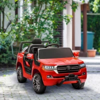 Qaba 12V Toyota LAND CRUISER Licensed Kids Car w/ Remote Control, Four Wheel Spring Suspension, Soft Start, LED Light, Red(m-8)