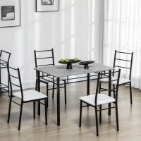 HOMCOM Kitchen Table and Chairs for 4, Modern Dining Table Set with Padded Sponge Cushion Chairs and Marble Textured Dining Table, Light Grey and Black(m-10)