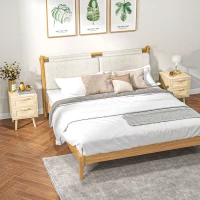 HOMCOM Boho Design Nightstand Set of 2, Side End Table with 2 Drawers for Living Room, Bedroom(m-1)