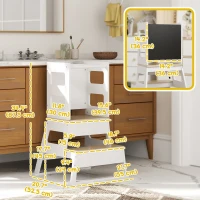 Qaba 2 in 1 Toddler Tower Kitchen Helper w/ Chalkboard, Safety Rail, for Counter, Bathroom, Sink, Kitchen, White(m-3)