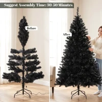 HOMCOM 6ft Pre-lit Black Christmas Tree, Artificial Halloween Tree with 680 Purple LED Lights, 680 Tips, Metal Stand, Black(m-7)
