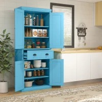 HOMCOM 72" Kitchen Pantry Storage Cabinet, Cupboard w/ 4 Doors and 3 Adjustable Shelves, Large Central Drawer, Dark Blue(m-10)