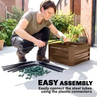 Outsunny Galvanized Planter Box, Outdoor Raised Garden Bed with 3-Tier Trellis Tomato Cage for Climbing Vines, Vegetables, Brown(m-7)
