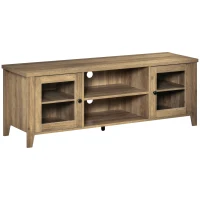 HOMCOM Modern TV Stand, Entertainment Center with Shelves and Cabinets for Flatscreen TVs up to 60" for Bedroom, Living Room, Brown Wood Grain(m-1)