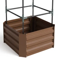 Outsunny Galvanized Planter Box, Outdoor Raised Garden Bed with 3-Tier Trellis Tomato Cage for Climbing Vines, Vegetables, Brown(m-9)