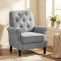 HOMCOM Accent Chair, Mid-Century Modern Armchair with Thick Padded Seat, Spring Cushion, Solid Wood Legs, Grey