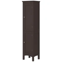 kleankin Tall Bathroom Cabinet, Freestanding Storage Organizer with Adjustable Shelves and Cupboards, 15" x 13" x 63", Dark Brown(m-2)