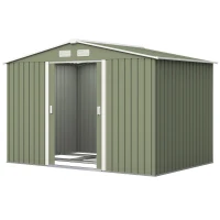Outsunny 9' x 6' Outdoor Storage Shed, Garden Tool Metal Shed with Foundation Kit, Double Lockable Door, Green(m-11)