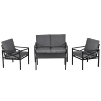 Outsunny 4-Piece Patio Furniture Set Garden Conversation Set with Soft Washable Cushions & Strong Steel Frame, Grey(m-11)