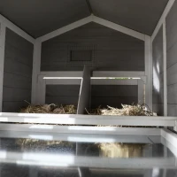 PawHut Wooden Chicken Coop with Run for 3 - 4 Chickens, Hen House with Nesting Box, Removable Tray, Outdoor Poultry Cage, 77.5" x 32.5" x 46", Light Gray(m-9)