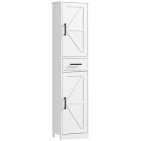 HOMCOM Farmhouse Linen Closet with Drawer, 67" Tall Bathroom Storage Cabinet with Barn Doors and Adjustable Shelves, White(m-2)