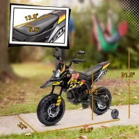 Qaba 12V Aprilia Licenced Kids Motorcycle with Training Wheels, Spring Suspension, LED Light, USB, Music, Yellow(m-3)