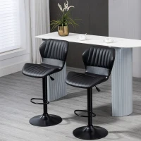 HOMCOM Shell Back Bar Stool Set of 2, PU Leather Adjustable Swivel Barstools with Chrome Base and Footrest for Kitchen Counter, Pub, Black(m-8)