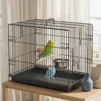 PawHut Bird Cage Portable w/ Slide-Out Tray Travel Cage for Parakeets w/ Perch & Food Bowls Black(m-8)
